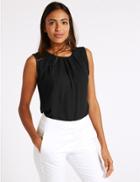 Marks & Spencer Pleated Round Neck Sleeveless Vest Top Black