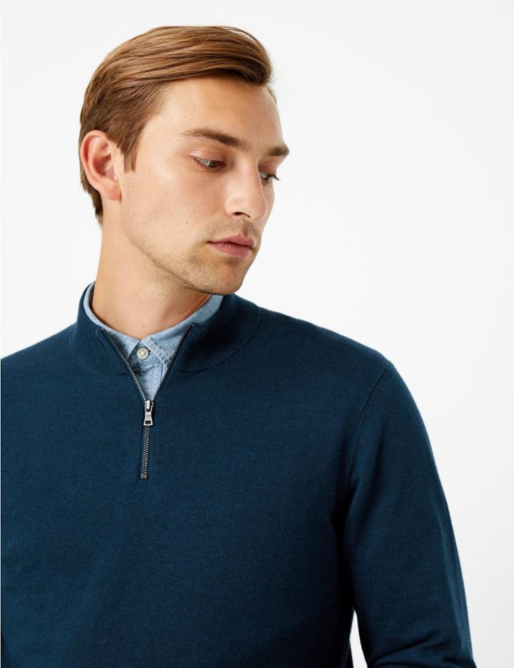 Marks & Spencer Cotton Half Zip Jumper Marine