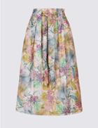 Marks & Spencer Cotton Rich Floral Print A-line Midi Skirt Purple Mix