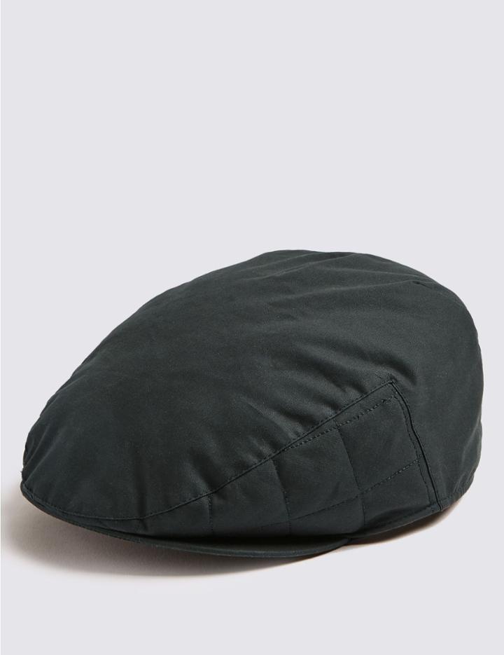 Marks & Spencer Pure Cotton Wax Flat Cap With Stormwear&trade; Navy