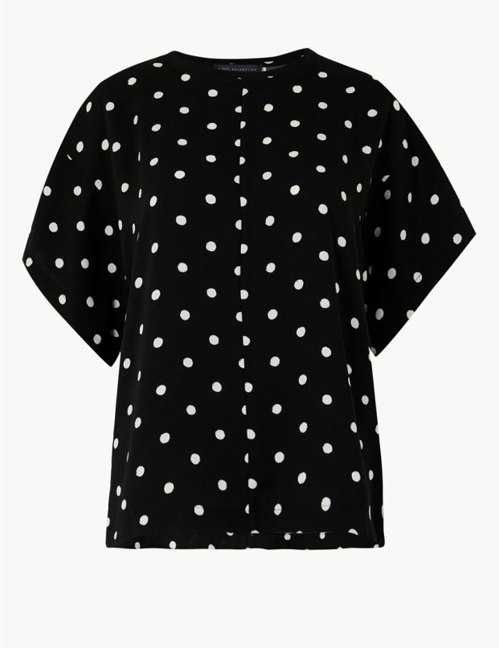 Marks & Spencer Oversized Polka Dot Shell Top Black Mix