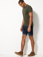 Marks & Spencer Slim Fit Cotton Denim Shorts With Stretch Indigo