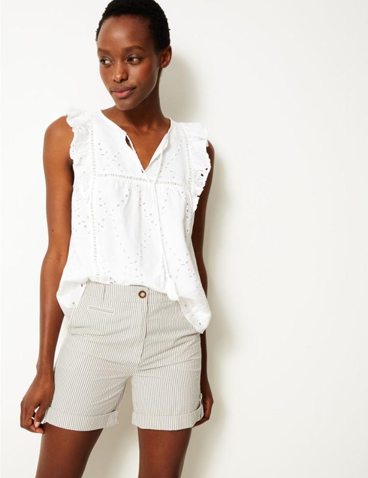 Marks & Spencer Pure Cotton Striped Casual Shorts Natural Mix