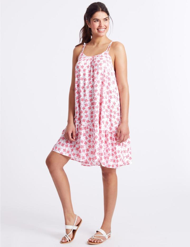Marks & Spencer Palm Print Woven Beach Dress White Mix