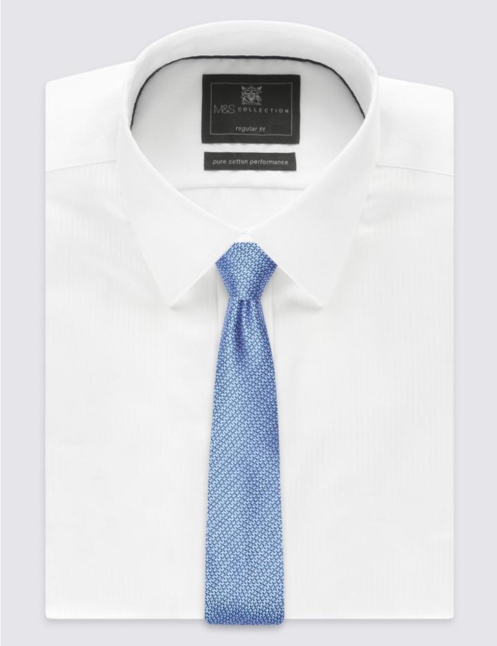 Marks & Spencer Pure Silk Grenadine Textured Tie Light Blue
