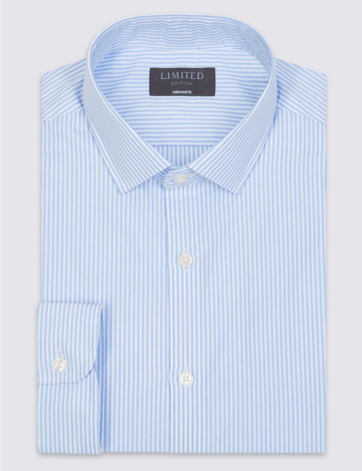 Marks & Spencer Pure Cotton Easy To Iron Tailored Fit Shirt Sky Blue