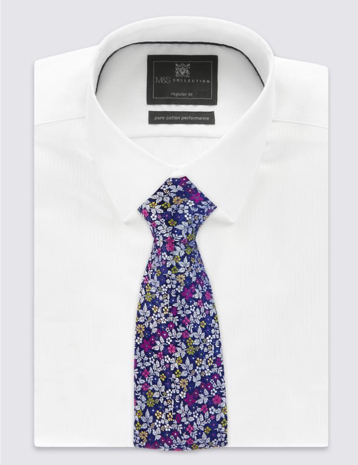 Marks & Spencer Pure Silk Floral Print Tie Cranberry