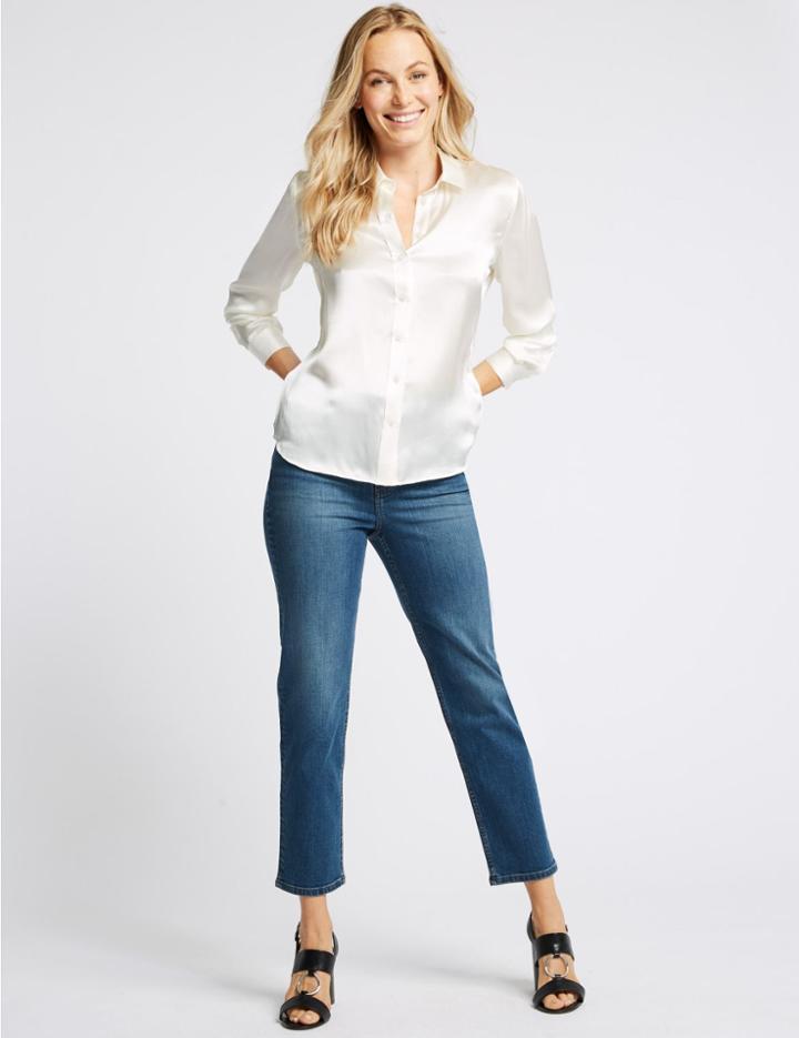 Marks & Spencer High Rise Straight Leg Jeans Medium Blue Mix