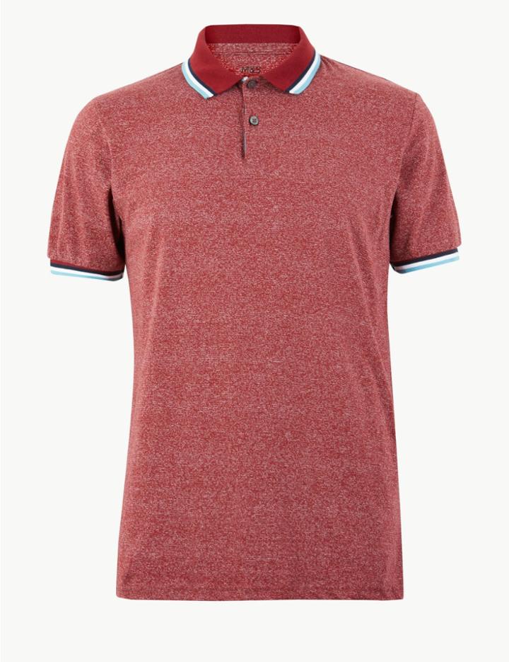 Marks & Spencer Cotton Rich Polo Shirt Red Mix