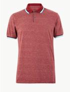 Marks & Spencer Cotton Rich Polo Shirt Red Mix