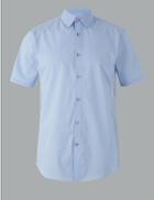Marks & Spencer Cotton Rich Shirt With Stretch Blue