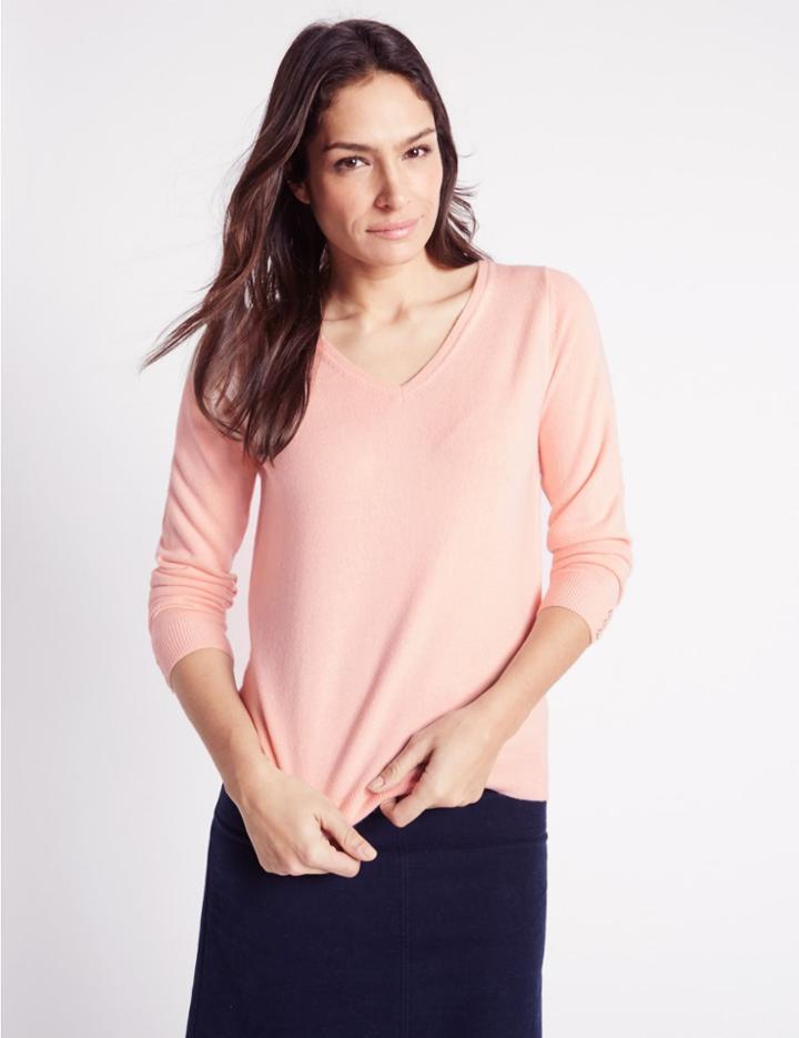 Marks & Spencer Cashmilon™ V-neck Long Sleeve Jumper Blush Pink