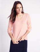 Marks & Spencer Cashmilon&trade; V-neck Long Sleeve Jumper Blush Pink