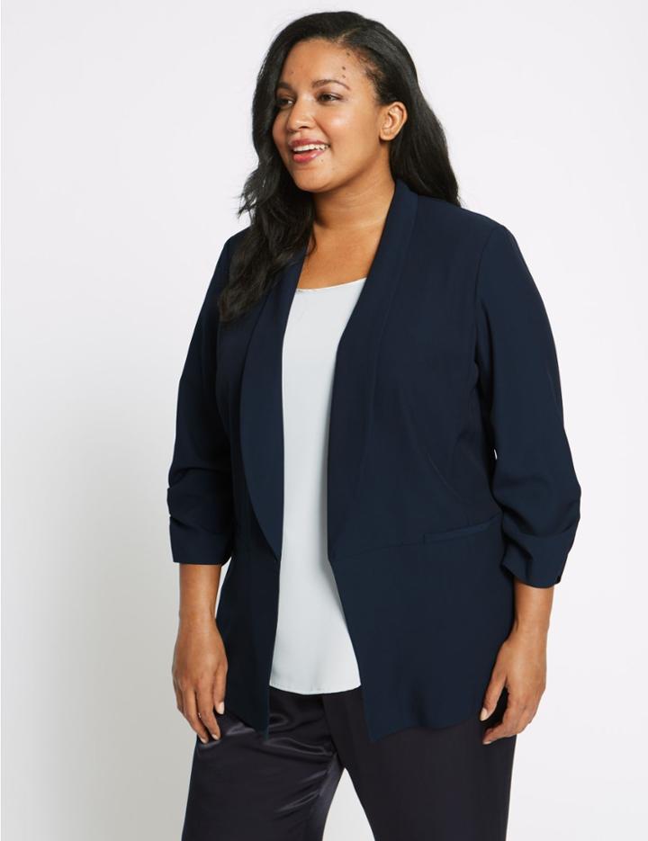 Marks & Spencer Curve 3/4 Sleeve Open Front Blazer Navy