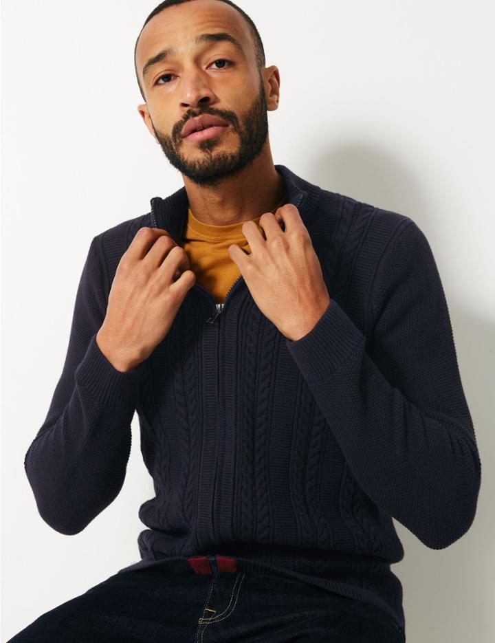 Marks & Spencer Cotton Rich Cable Knit Cardigan Navy Mix
