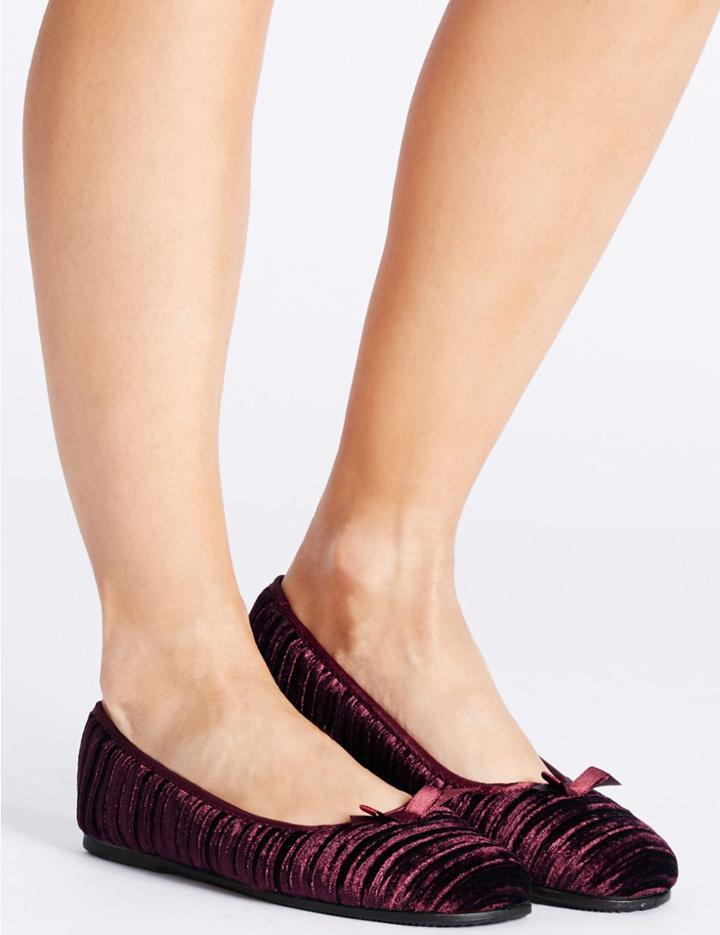 Marks & Spencer Striped & Embossed Ballerina Slippers Red
