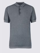 Marks & Spencer Pure Cotton Textured Slim Fit Polo Navy