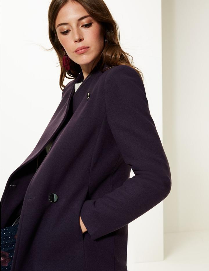 Marks & Spencer Funnel Neck Coat Deep Purple
