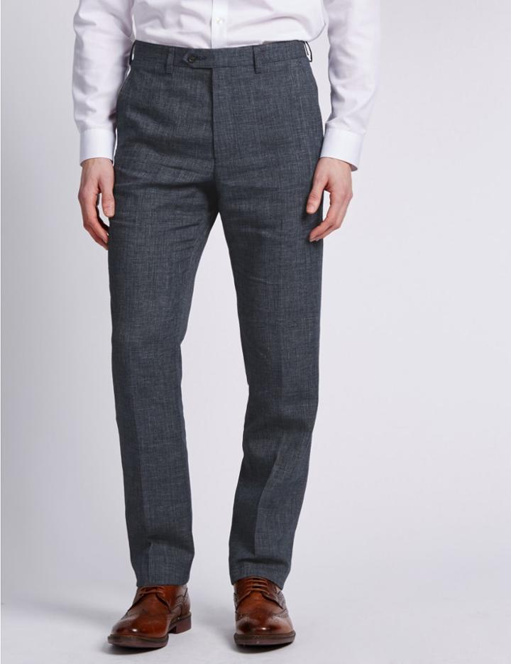 Marks & Spencer Flat Front Textured Trousers Grey Mix