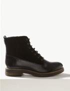 Marks & Spencer Leather Panel Lace-up Ankle Boots Black Mix