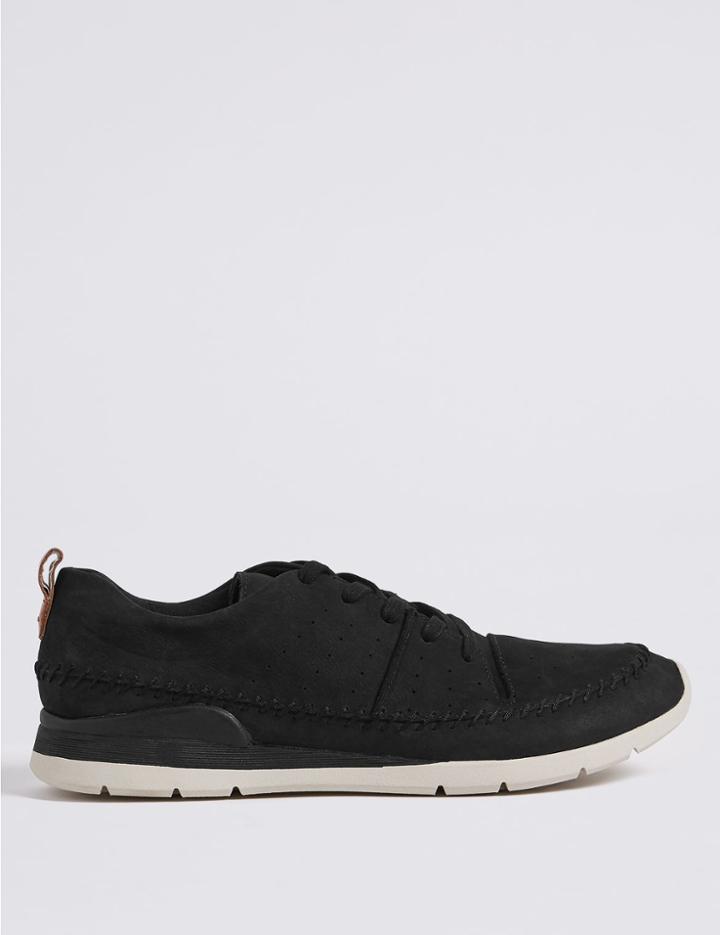 Marks & Spencer Leather Stitch Detail Lace-up Trainers Black