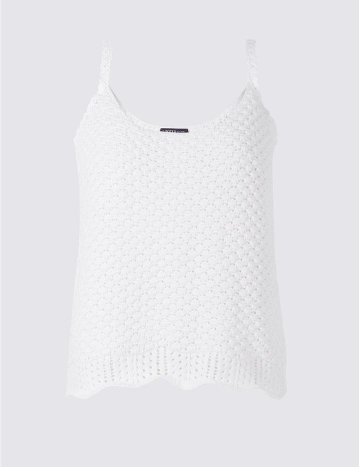 Marks & Spencer Cotton Rich Textured Crochet Strap Vest Top Soft White