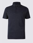 Marks & Spencer Pure Cotton Slim Fit Spotted Polo Shirt Dark Midnight