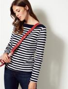 Marks & Spencer Cotton Rich Velour Striped Long Sleeve Top Navy Mix