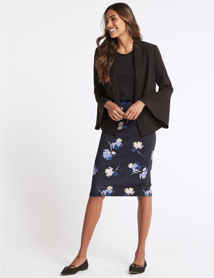 Marks & Spencer Floral Print Pencil Skirt Blue Mix