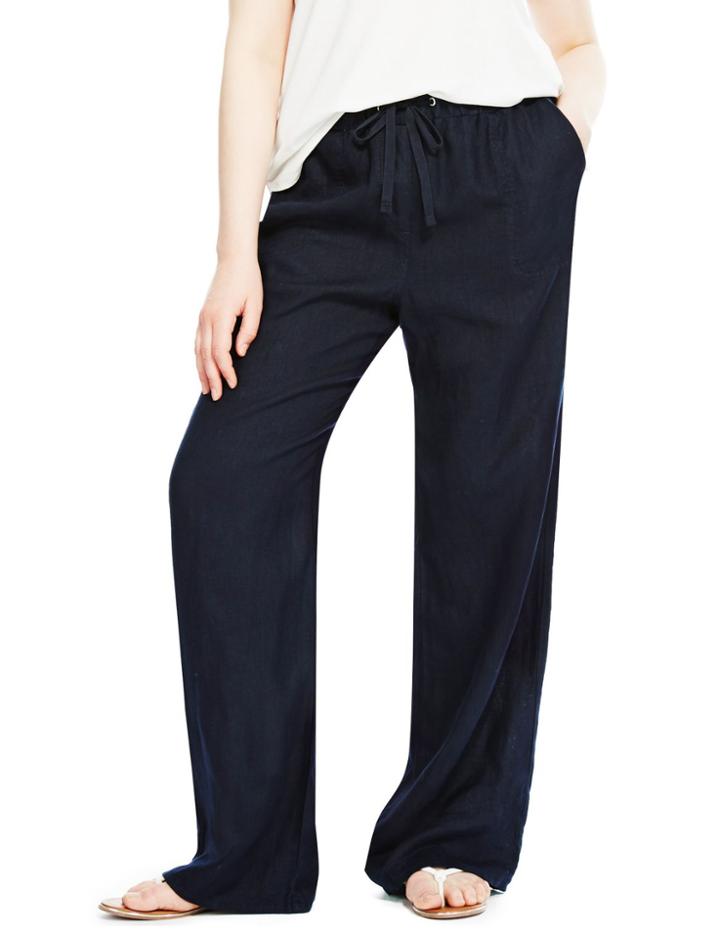 Marks & Spencer Plus Wide Leg Trousers Navy