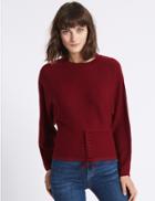 Marks & Spencer Tie Detail Round Neck Jumper Dark Crimson