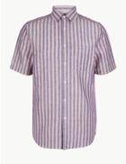 Marks & Spencer Linen Rich Striped Shirt Pink Mix