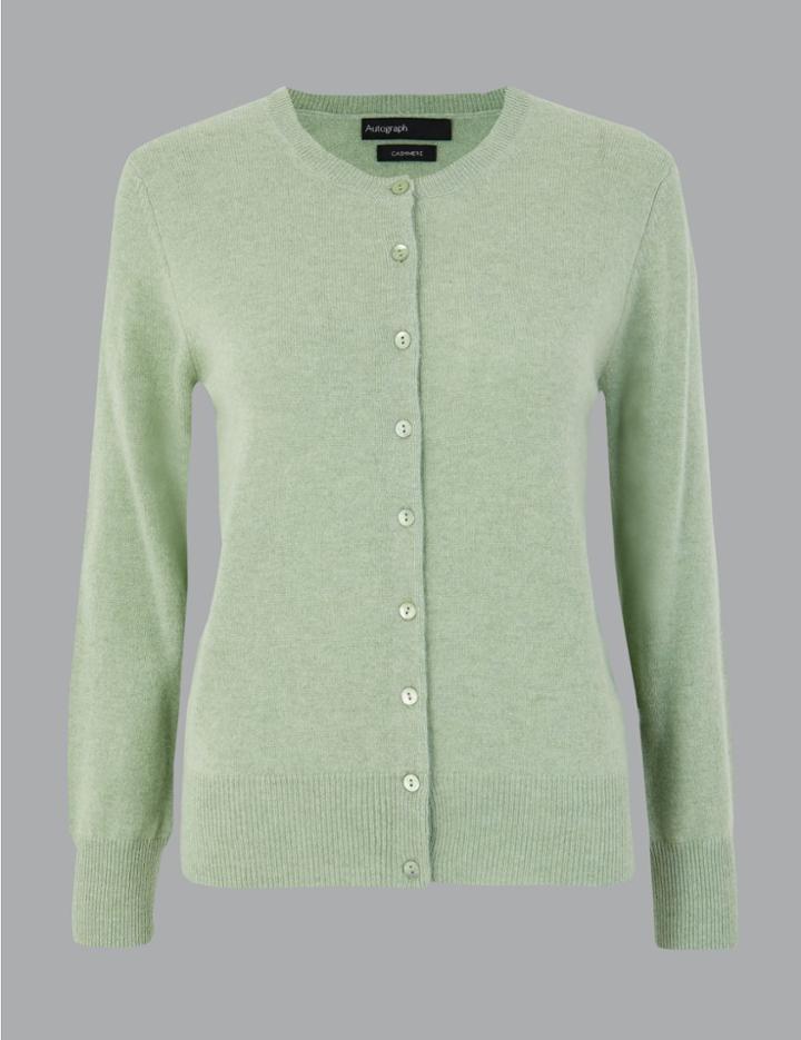 Marks & Spencer Pure Cashmere Button Detailed Cardigan Mint