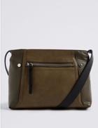Marks & Spencer Faux Leather Colour Block Cross Body Bag Khaki Mix