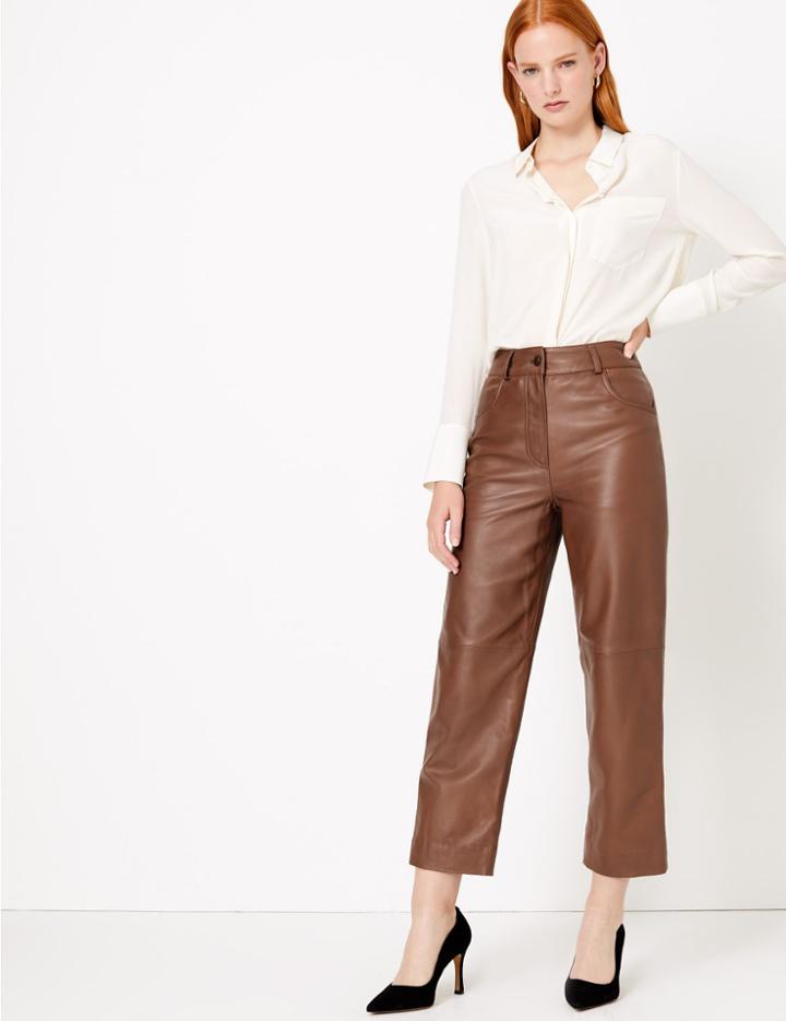 Marks & Spencer Leather Cropped Straight Trousers