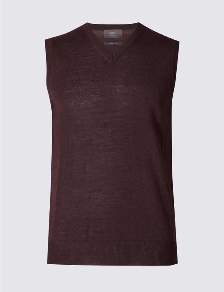 Marks & Spencer Merino Wool Blend Slipover Jumper Burgundy