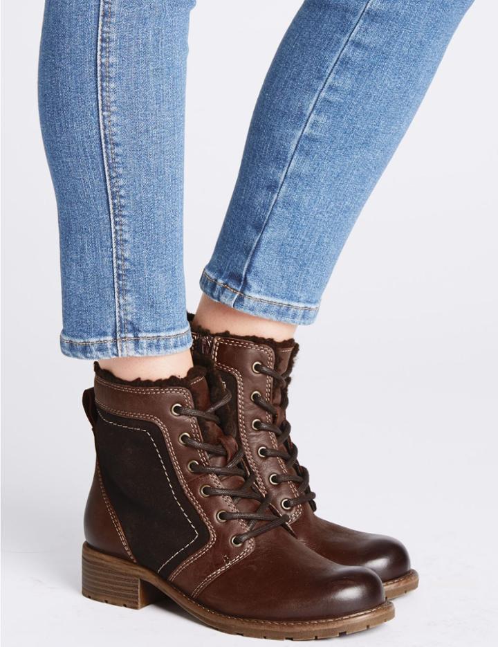 Marks & Spencer Wide Fit Suede Block Heel Ankle Boots Chocolate