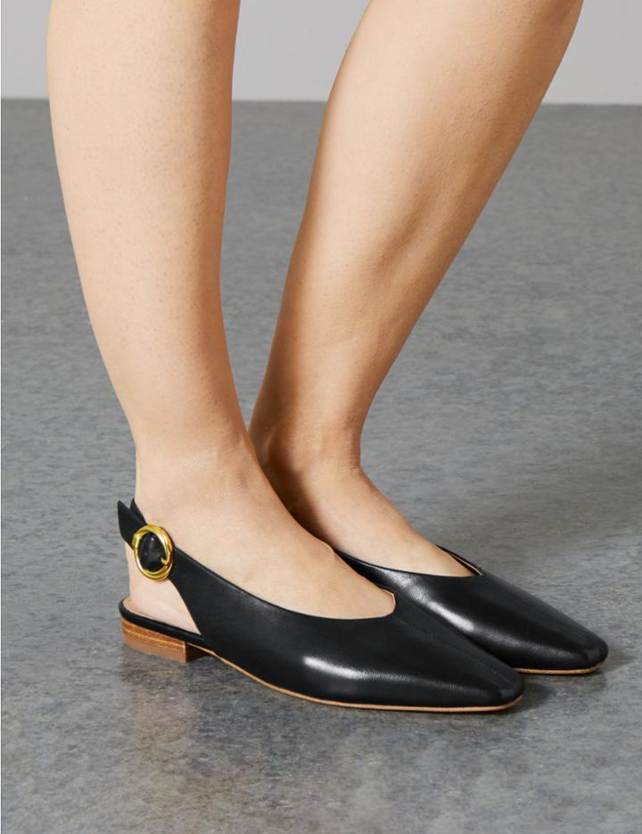 Marks & Spencer Leather Square Toe Slingback Shoes Black