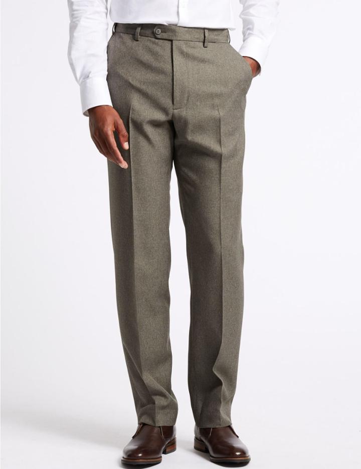 Marks & Spencer Regular Fit Flat Front Trousers Neutral