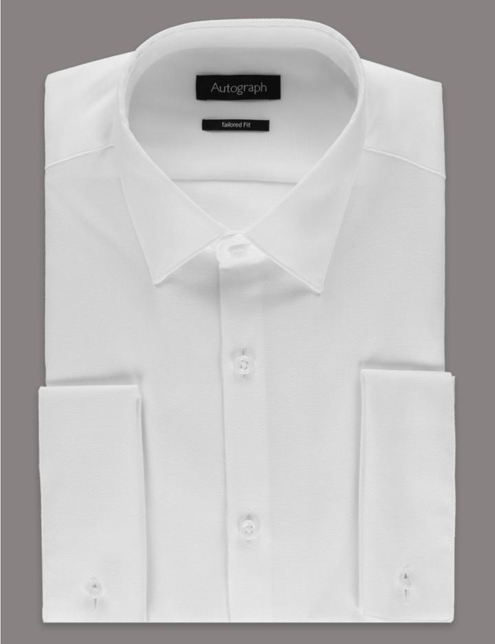Marks & Spencer Pure Cotton Tailored Fit Textured Shirt White