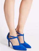 Marks & Spencer Wide Fit Stiletto Heel T-bar Court Shoes Blue