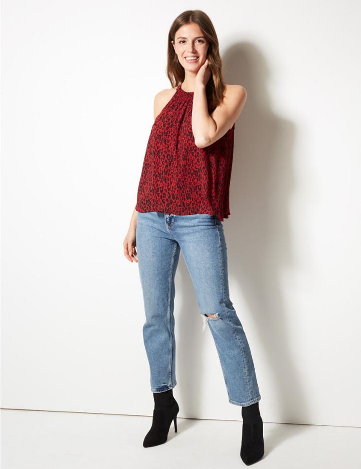 Marks & Spencer Animal Print Halter Neck Blouse Red Mix