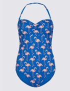 Marks & Spencer Secret Slimming&trade; Flamingo Print Bandeau Swimsuit Navy Mix
