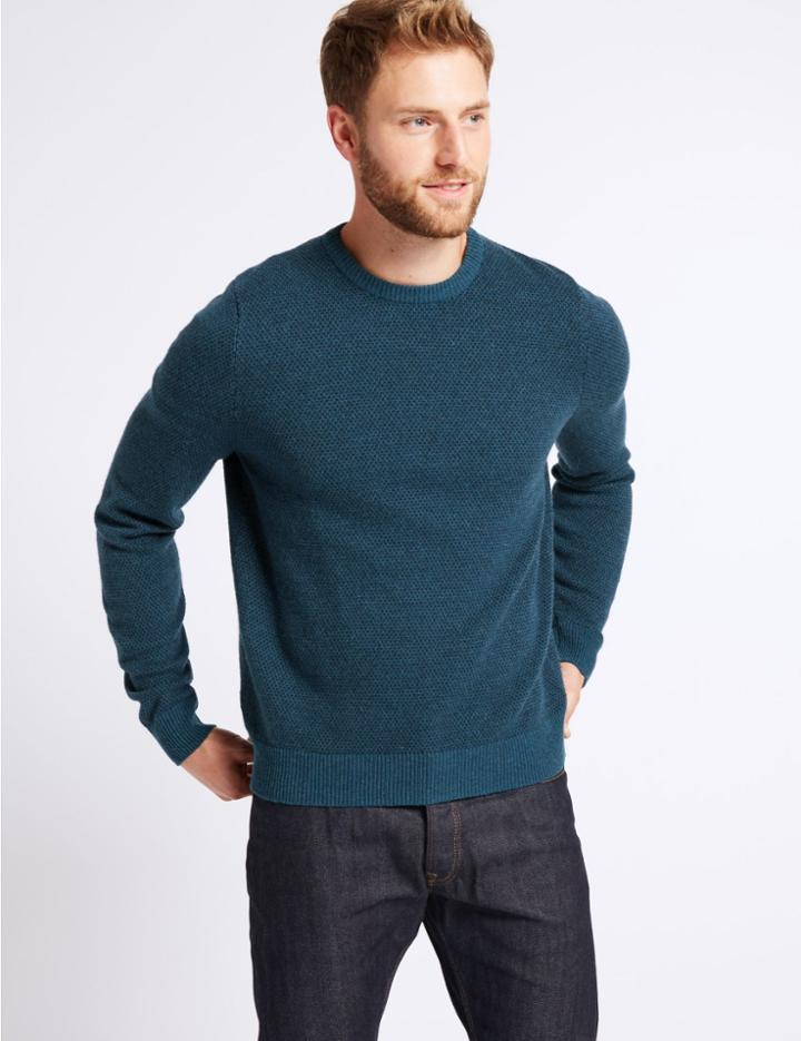Marks & Spencer Lambswool Rich Birdseye Jumper Teal Mix