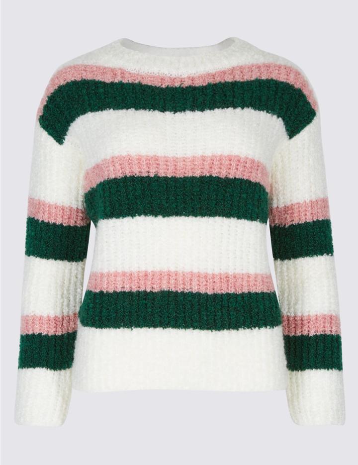 Marks & Spencer Striped Round Neck Jumper Ivory Mix