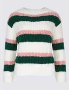 Marks & Spencer Striped Round Neck Jumper Ivory Mix