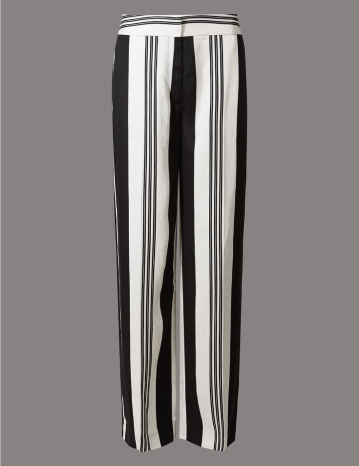 Marks & Spencer Variegated Stripe Wide Leg Trousers Black Mix