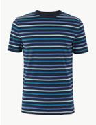 Marks & Spencer Slim Fit Cotton Striped T-shirt Navy Mix