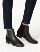 Marks & Spencer Leather & Suede Square Toe Ankle Boots Black