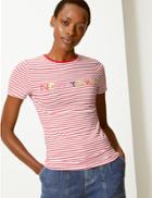 Marks & Spencer Striped Fitted T-shirt White Mix